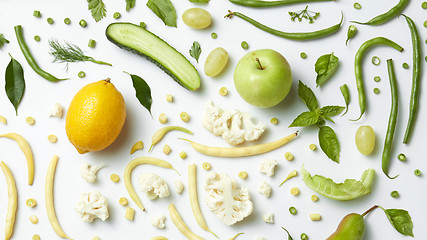 Image showing fresh organic green vegetables and fruits for salad