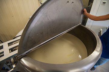 Image showing Cheese production at dairy farm