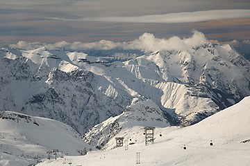 Image showing Skiing slopes, majestic Alpine landscape