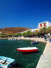 Image showing editorial small port harbor of Faros, Sifnos Island, Greece with