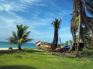 Image showing boats on beach shore Big Corn Island, Nicaragua, Central America