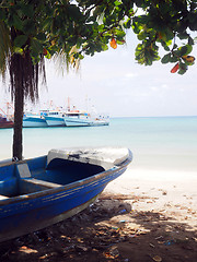 Image showing panga fishing boat on shore Brig Bay Big Corn Island Nicaragua C