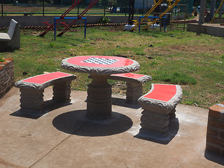 Image showing chess, checker-board table in new public park South End, Big Cor