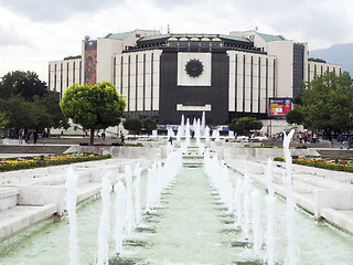 Image showing editorial The National Palace of Culture and fountains are seen 