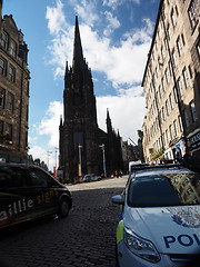 Image showing editorial  A view in silhoutte of Tolbooth Church in Castlehill 