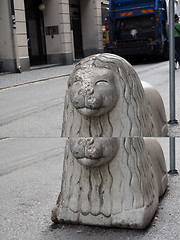 Image showing iconic lion statue main shopping street Drottninggatan in Stockh