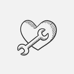 Image showing Heart with wrench sketch icon.