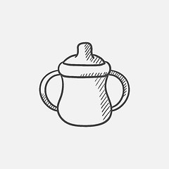 Image showing Baby bottle with handles sketch icon.