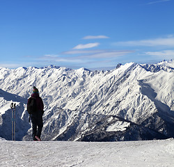 Image showing Women on ski slope in winter snow mountain at sun day