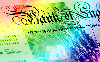 Image showing Pound currency background - 20 Pounds - Rainbow