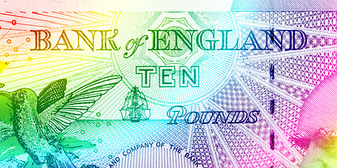 Image showing Pound currency background - 10 Pounds - Rainbow