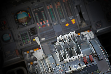 Image showing Different meters and displays in an old plane