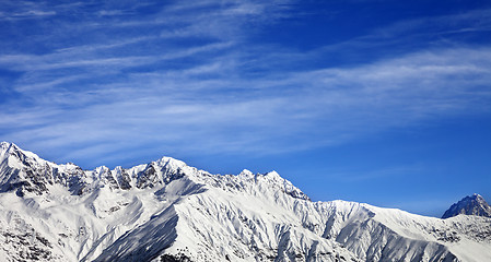 Image showing Panoramic view on winter mountains at sun winter day