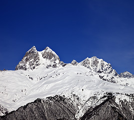 Image showing Mount Ushba in winter at sun day