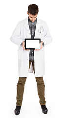 Image showing Doctor holding tablet with copy space and clipping path for the 