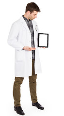 Image showing Doctor holding tablet with copy space and clipping path for the 