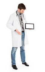 Image showing Doctor holding tablet with copy space and clipping path for the 