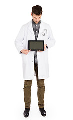 Image showing Doctor holding tablet with copy space and clipping path for the 