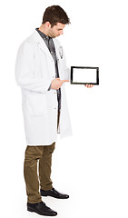 Image showing Doctor holding tablet with copy space and clipping path for the 