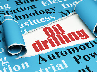 Image showing Manufacuring concept: red text Oil Drilling under the piece of  