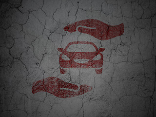 Image showing Insurance concept: Car And Palm on grunge wall background