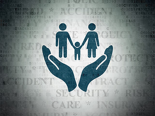 Image showing Insurance concept: Family And Palm on Digital Data Paper background