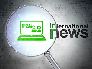 Image showing News concept: Breaking News On Laptop and International News with optical glass