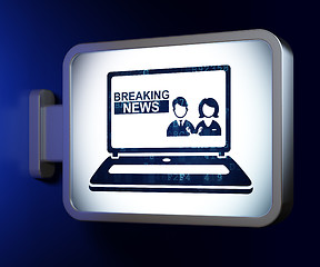 Image showing News concept: Breaking News On Laptop on billboard background