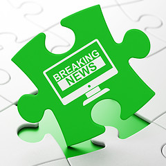 Image showing News concept: Breaking News On Screen on puzzle background