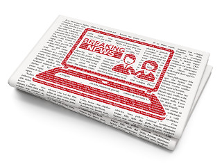 Image showing News concept: Breaking News On Laptop on Newspaper background