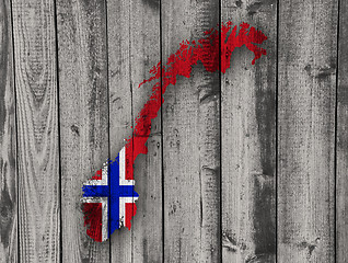 Image showing Map and flag of Norway on wood