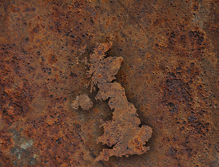 Image showing Map of Great Britain on rusty metal,