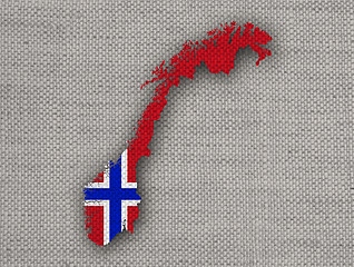 Image showing Map and flag of Norway on linen