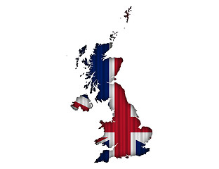 Image showing Map and flag of Great Britain on corrugated iron,