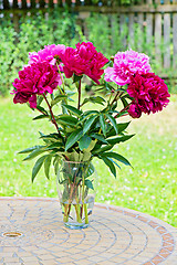 Image showing Pink peony flowers in vase