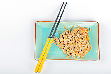 Image showing China noodles with vegetables and meat