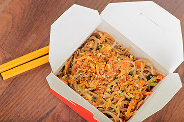 Image showing Meat and noodles in take away container
