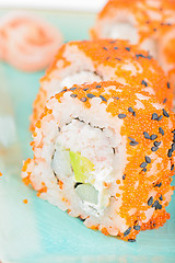 Image showing California maki sushi with masago and ginger