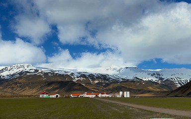 Image showing Farm house near mountain