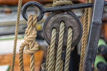 Image showing Old rope on sailing boat