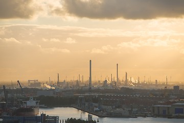 Image showing Industrial zone at sunset