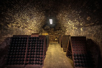 Image showing Long underground brick tunnel in the wine cellar