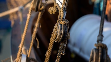 Image showing Old rope on sailing boat