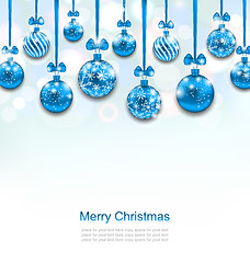 Image showing Christmas Blue Glassy Balls with Bow Ribbon