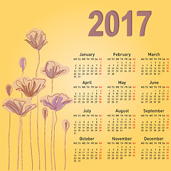 Image showing Stylish calendar with flowers for 2017 Week starts on Monday.