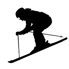 Image showing Mountain skier  speeding down slope. sport silhouette.