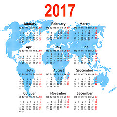 Image showing calendar 2017 with world map. Week starts on Monday.