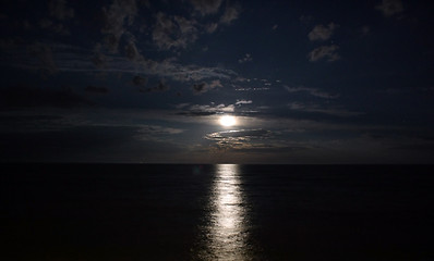 Image showing Night landscape of the sea, moonlit path
