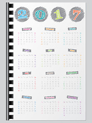 Image showing Colorful calendar with scribbled color elements for year 2017