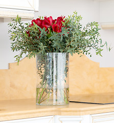 Image showing beautiful flower arrangement in clear glass vase